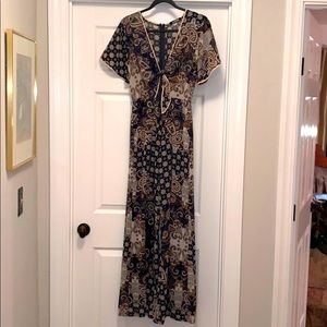 Paisley tie front jumpsuit